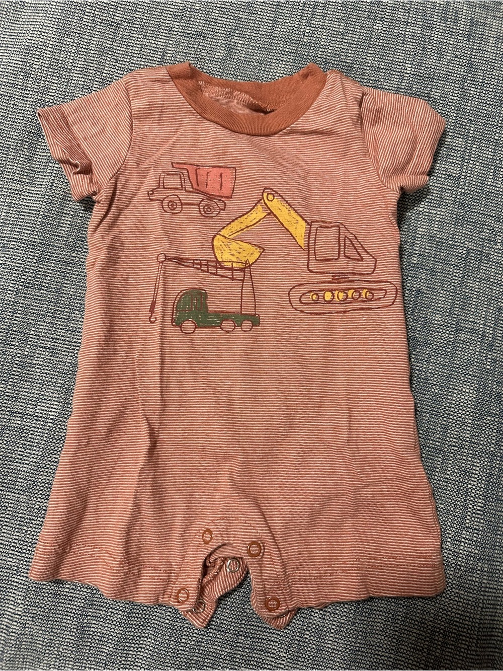 Carter's Rust-Striped Short Sleeve Romper with Construction Print